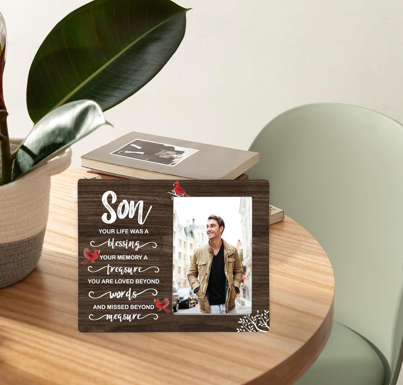 CAIFZ Son Memorial Wooden Picture Frame, In Loving Memory Remembrance Photo Frame Gifts for Son, Bereavement Sympathy Wooden Frame for Loss of Son, 4x6 inch Photo - Image 5